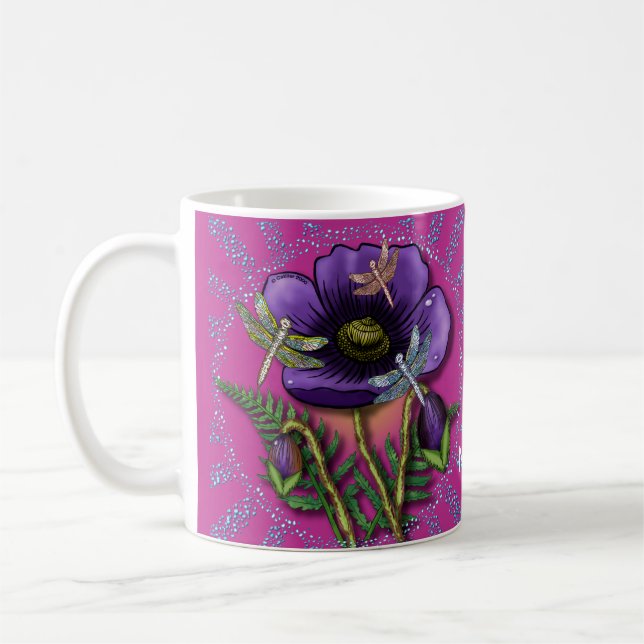 Libelle lila Mohnblume Kaffeetasse (Links)