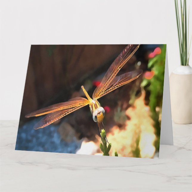 Libelle mit goldgelben Flügeln Dankeskarte (Vorderseite)