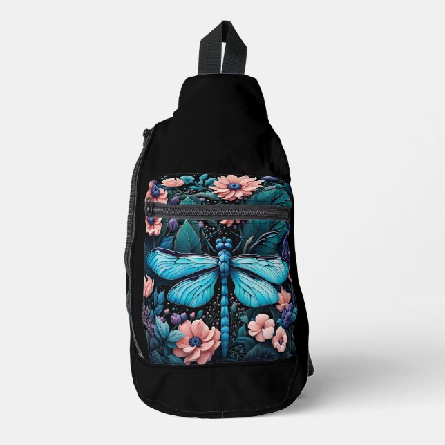 Libelle nachts im Blumengarten Crossbody Bag (Vorderseite)