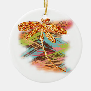 Libelle Orange Splash Keramik Ornament
