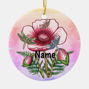 Libelle Roter Mohn  Keramik Ornament