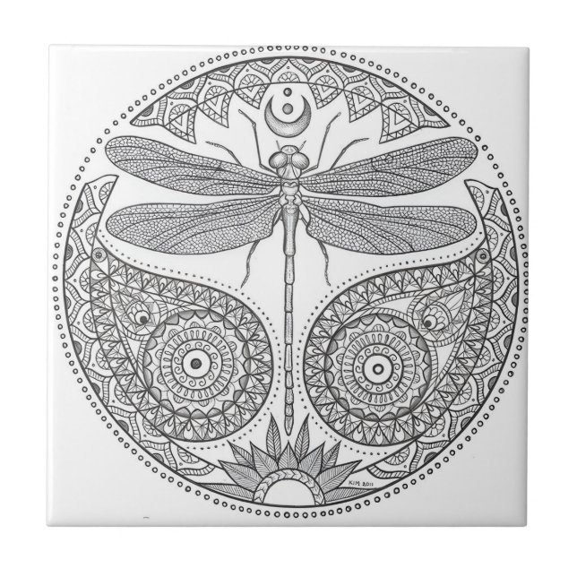 Libelle, schwarz-weiße Fliesen (Vorderseite)