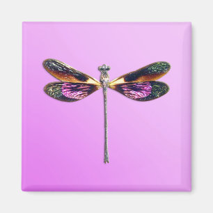 Libelle - Silber, Gold, lila und schwarz Magnet