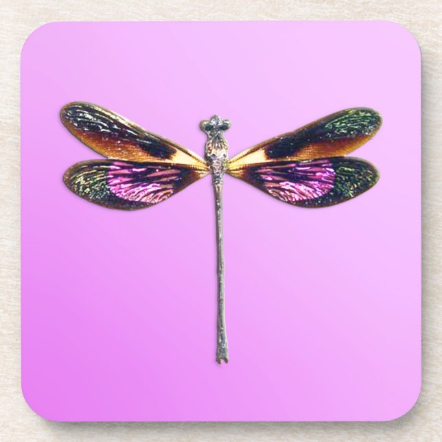 Libelle, silber, gold, lila und schwarz untersetzer (Vorderseite)