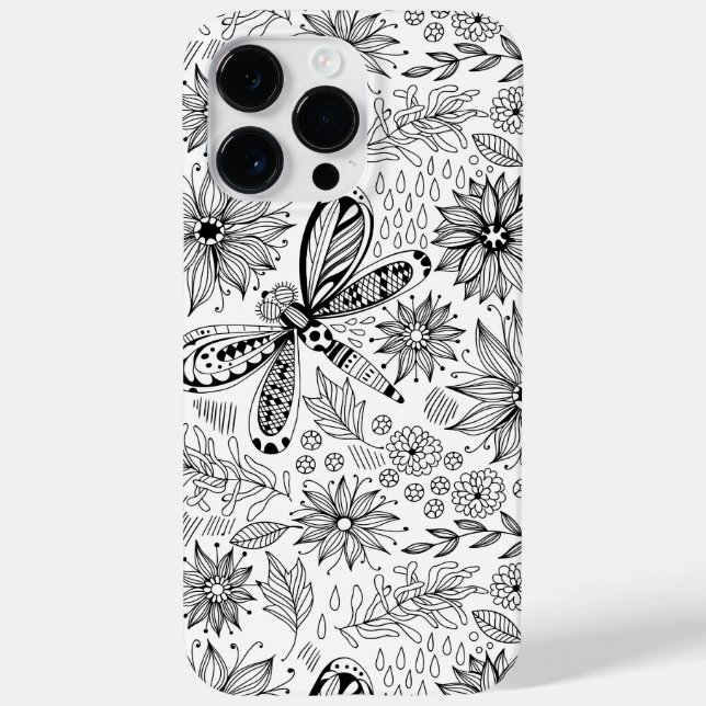 Libelle und Blume-Doodle Case-Mate iPhone Hülle (Rückseite)