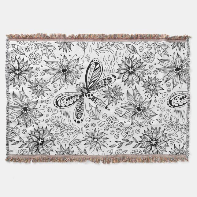 Libelle und Blume-Doodle Decke (Vorderseite)