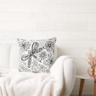 Libelle und Blume-Doodle Kissen