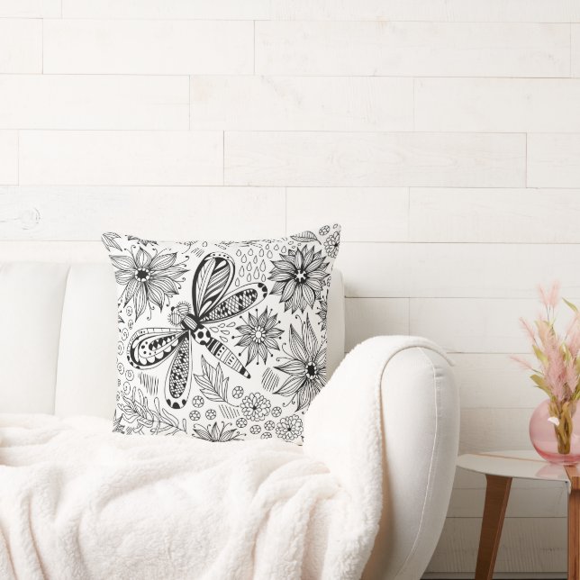 Libelle und Blume-Doodle Kissen (Liege)