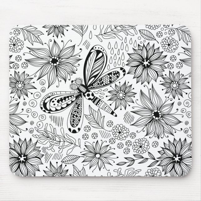 Libelle und Blume-Doodle Mousepad (Vorne)