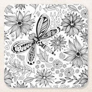 Libelle und Blume-Doodle Rechteckiger Pappuntersetzer