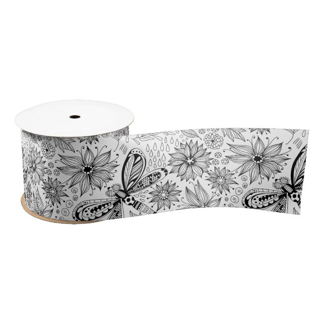 Libelle und Blume doodle Satinband (Spule)