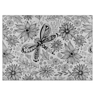 Libelle und Blume-Doodle Schneidebrett