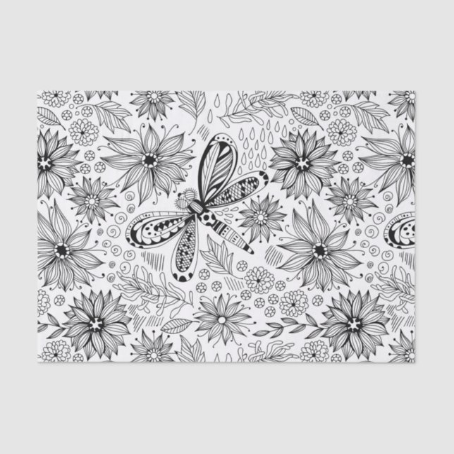 Libelle und Blume doodle Seidenpapier (Vorderseite)