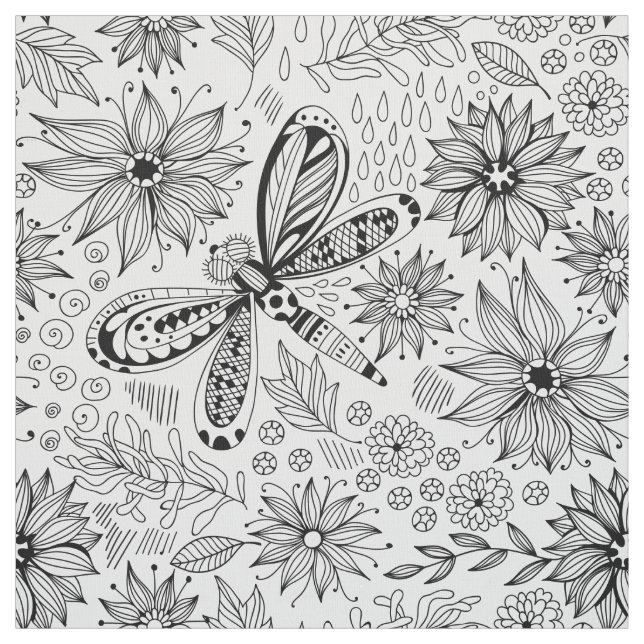 Libelle und Blume doodle Stoff (Muster)