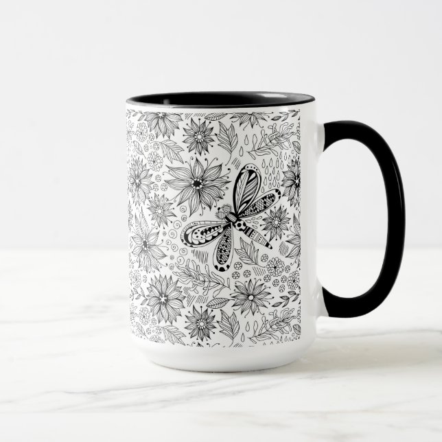 Libelle und Blume-Doodle Tasse (Rechts)