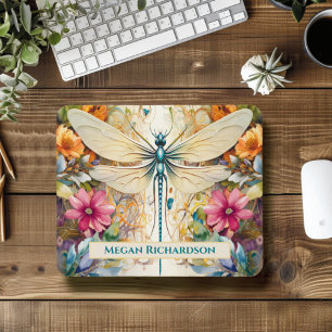 Libelle und Wildblumen mit Namen Mousepad