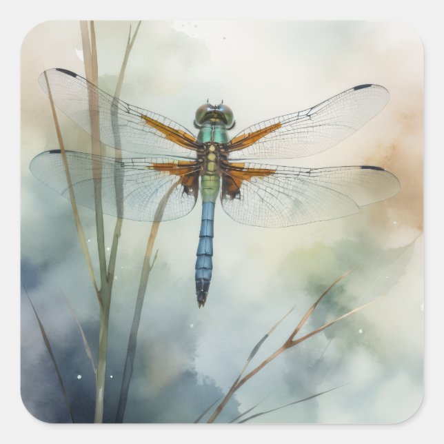 Libellen-Aquarell-Kunst  Quadratischer Aufkleber (Vorderseite)