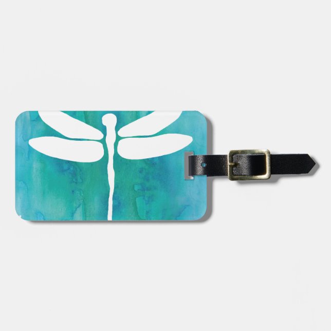 Libellen-Aquarell-weiße Aqua-Blau-Libellen Gepäckanhänger (Vorderseite horizontal)