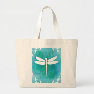 Libellen-Aquarell-weiße Aqua-Blau-Libellen Jumbo Stoffbeutel