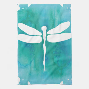 Libellen-Aquarell-weiße Aqua-Blau-Libellen Küchentuch