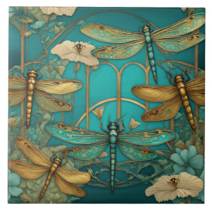 Libellen Art Nouveau Art Deco Türkis Libelle Fliese