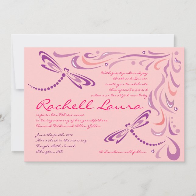 Libellen-Baby, das Einladung jüdischen Hebräer (Vorderseite)