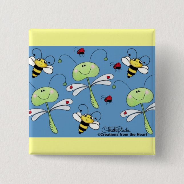 Libellen, Bienen und Ladybugs Collage Button (Vorderseite)