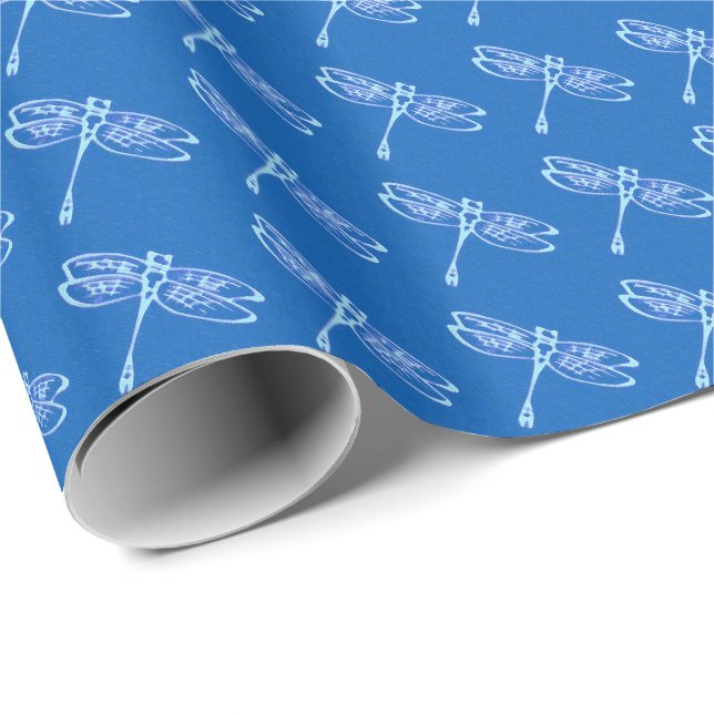 Libellen, blass auf Denim Blau Geschenkpapier (Rolleneckpunkt)