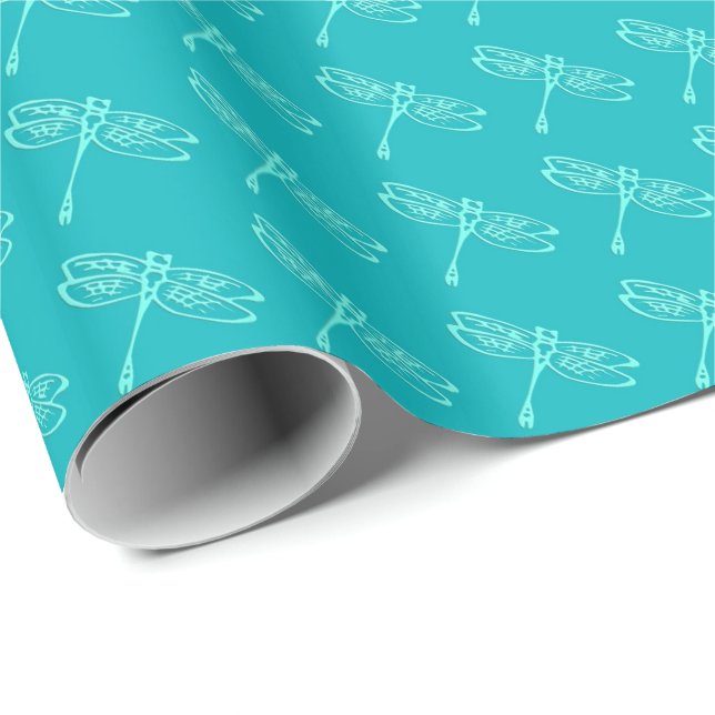 Libellen, blass, türkis geschenkpapier (Rolleneckpunkt)