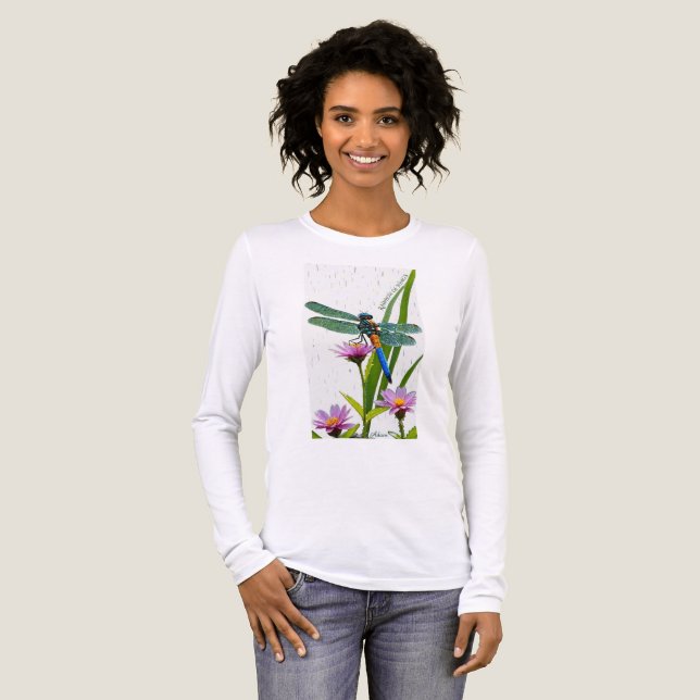 Libellen-Blumen-Langarmshirt Tri-Blend Shirt (Vorderseite voll)
