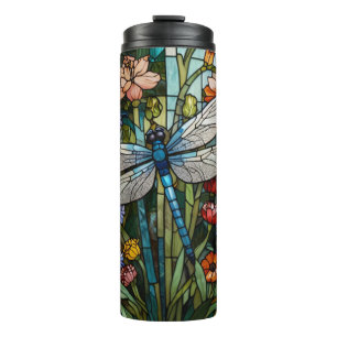 Libellen-Boho-Blumen-Botanik-Buntglas Thermosbecher