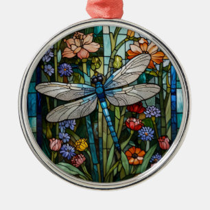 Libellen-Boho-Blumen-Botanik-Glasmalerei Ornament Aus Metall