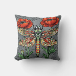 Libellen-Buntglas-Mohn-Mosaik Steampunk Kissen