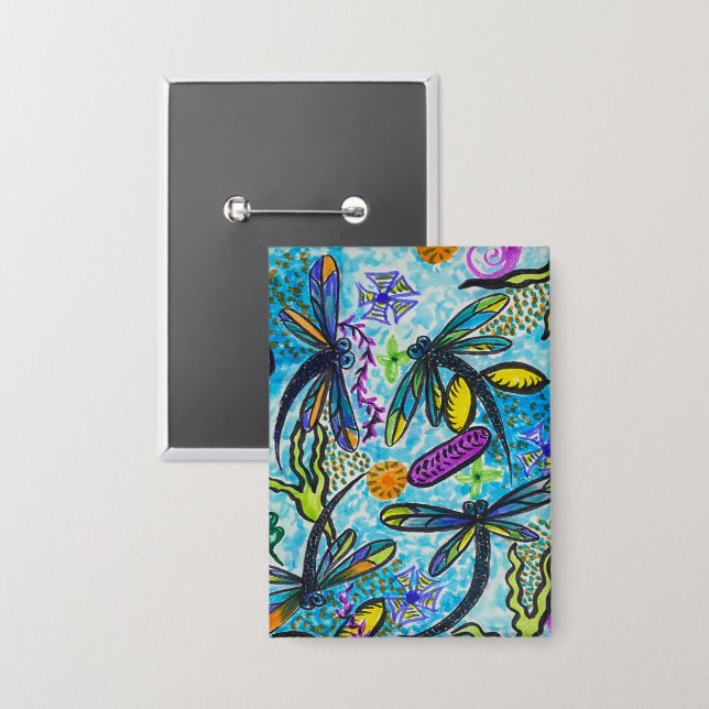 Libellen-Fantasie  Button (Vorderseite/Rückseite)