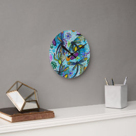 Libellen-Fantasie Runde Wanduhr