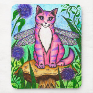Libellen-feenhafte Katzen-Fantasie-Kunst Mousepad