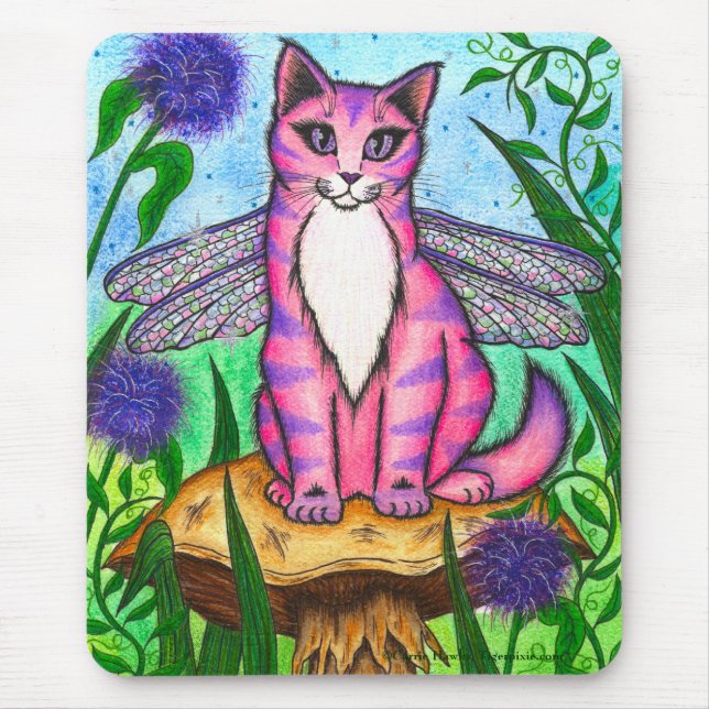 Libellen-feenhafte Katzen-Fantasie-Kunst Mousepad (Vorne)