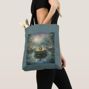 Libellen-Frosch-Seerosenblatt-Teich-Geschenktasche