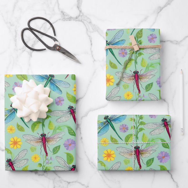 Libellen-Garten Geschenkpapier Set (Vorderseite)