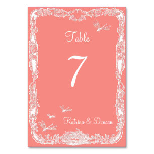 Libellen-Garten-korallenrote personalisierte Tischnummer