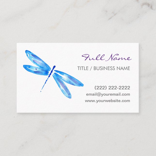 Libellen-Geschäfts-Karten| blauer lila Watercolor Visitenkarte (Vorderseite)