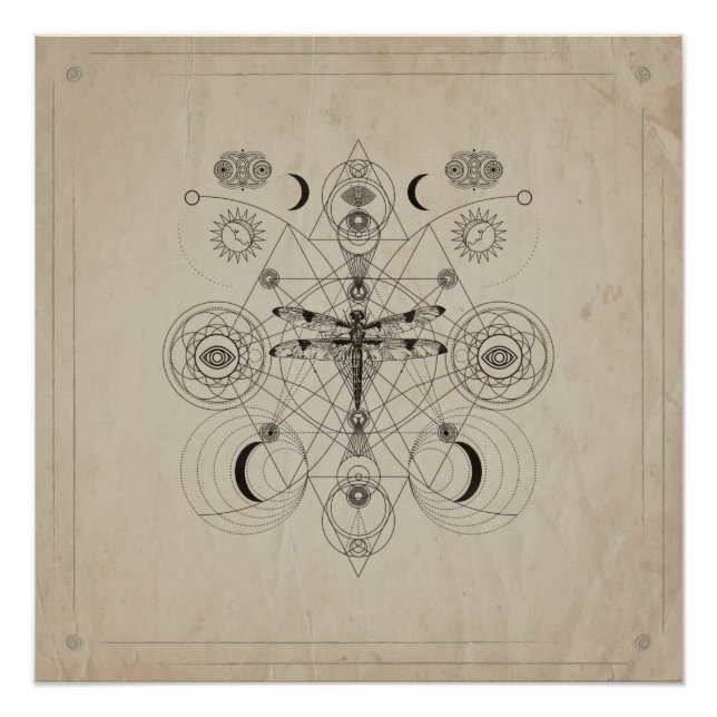 Libellen Heilige Geometrie Komposition Poster (Vorderseite)
