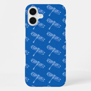 Libellen, hellblau auf Jeansblau iPhone 16 Plus Hülle