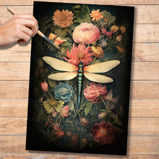 Libellen im Blumenmuster 1 Decoupage-Papier Seidenpapier
