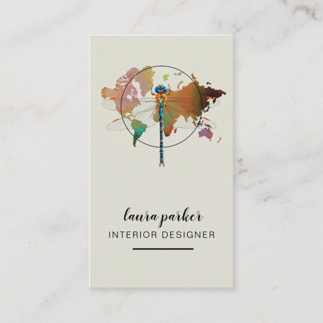 Libellen-kreative Designer-Natur-Weltkarte Visitenkarte (Vorderseite)