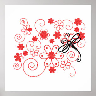Libellen Kunst Blumen Poster