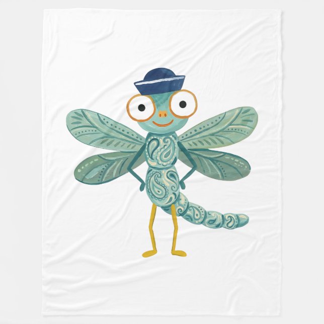 Libellen-Matrosenhut-Decke – Marineblau & Paisley Fleecedecke (Vorderseite)