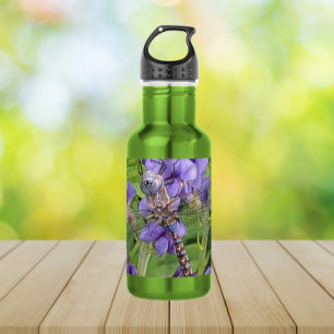 Libellen mit blauen Augen auf violetten Blumen Edelstahlflasche