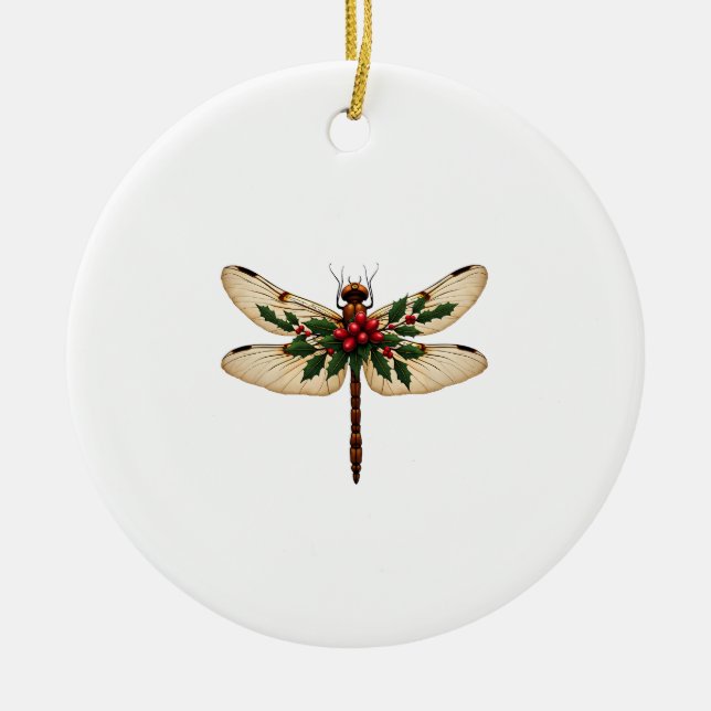 Libellen mit Stechpalmenflügeln Keramik Ornament (Vorne)