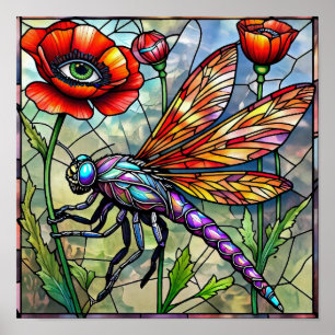 Libellen-Mohn-Blumen-Insekten-Enthusiast Botanisch Poster